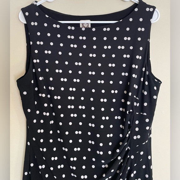 Anne Klein Sleeveless Black and White Polka Dot Ruched Side Dress - Picture 2 of 9